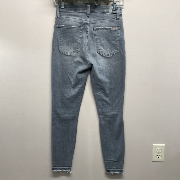 NWOT 7 For All Mankind The High Waist Ankle Skinny Denim Jeans Gray Raw Hem 27 - Picture 4 of 16
